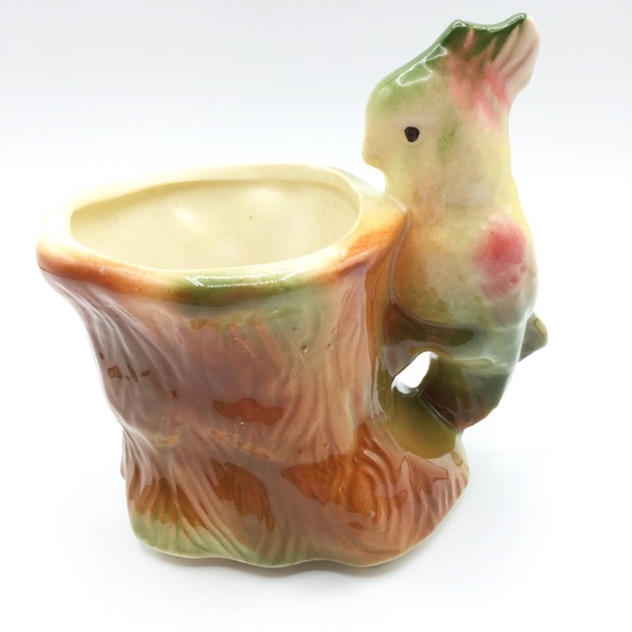 Other - Vintage Parrot/Bird on a Tree Stump Ceramic Planter Vase